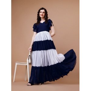 Women's Georgette Colorblock Flared Gown