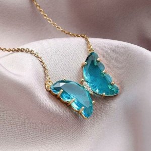 Blue Crystal Butterfly Pendant Necklace