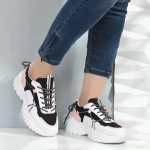 Women's White-Pink Synthetic Leather Sneakers Shoes